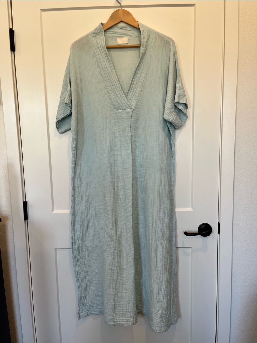 Honest Cotton Light Teal Double Gauze Maxi Caftan Dress One Size Resort Vacation